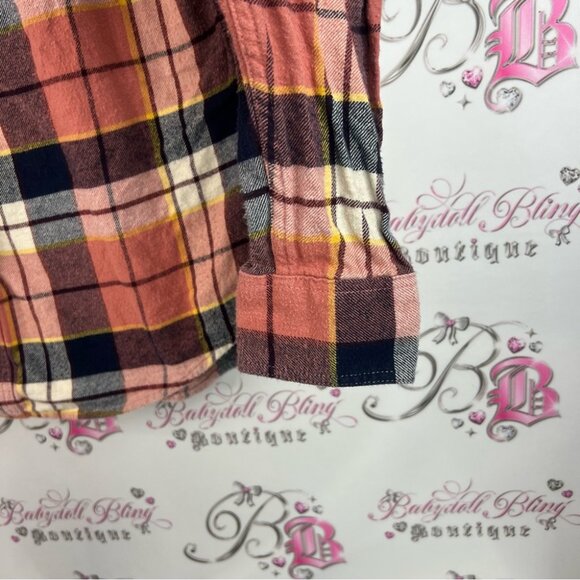 Old Navy button down Plaid Shirt in orange Red, Black, and Yellow - Picture 7 of 12